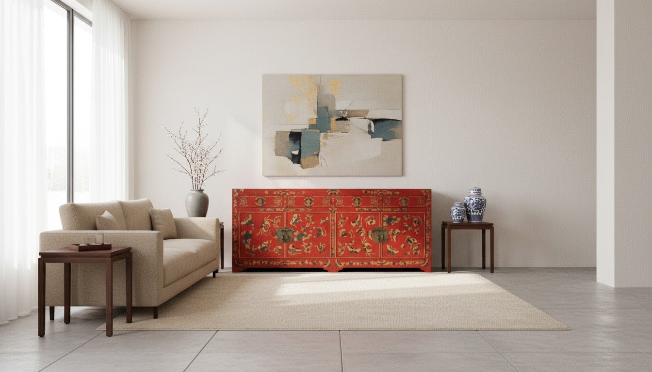 Aparador estilo colonial-asiatico Tibetano a medida en teca – AM-14174