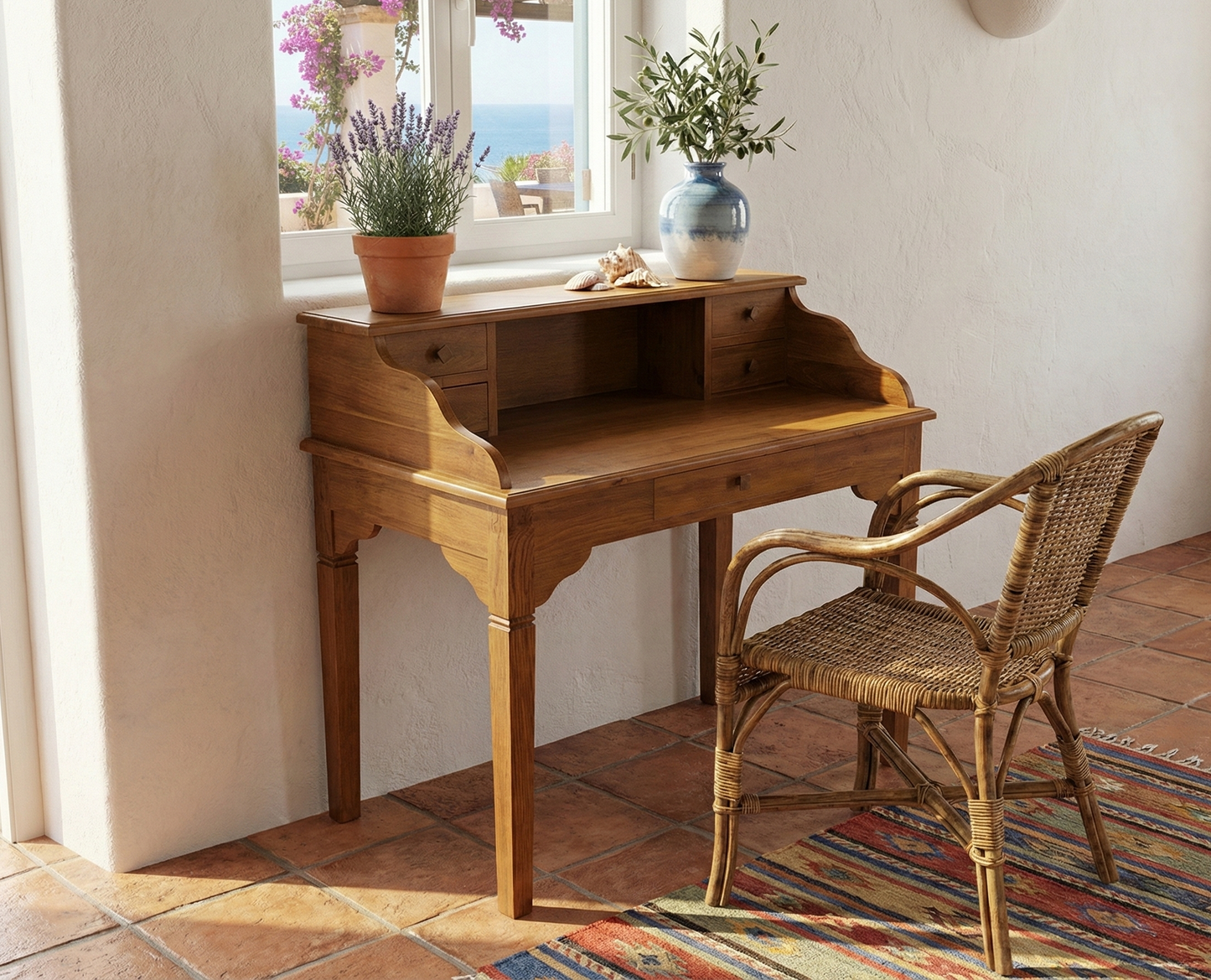 Escritorio colonial asiático a medida teca AM836