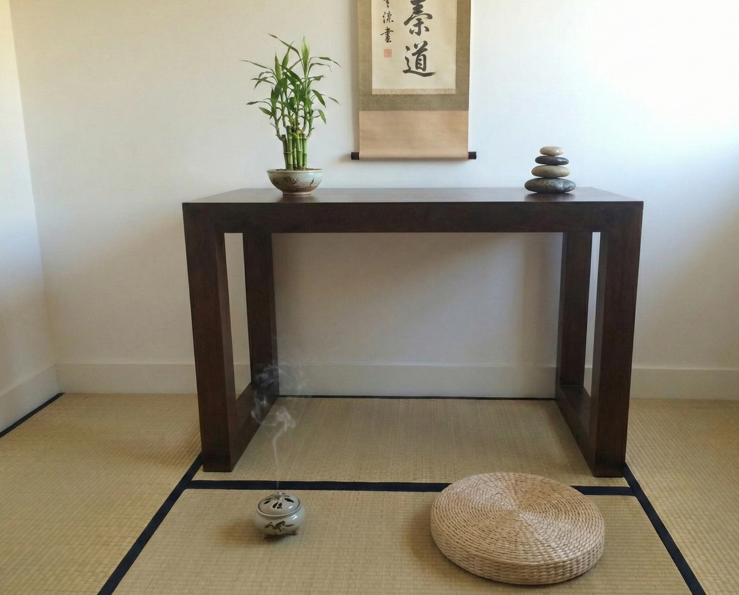 Escritorio colonial asiático a medida en madera de teca - AM-21442