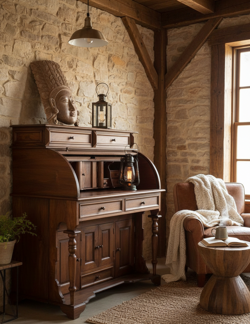 Escritorio colonial asiático a medida teca AM905