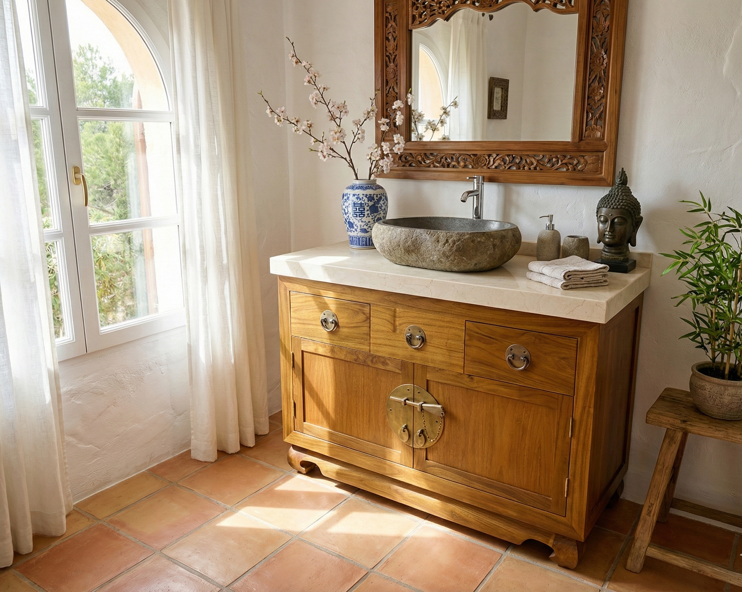 Mueble de Baño colonial-asiático a medida en TECA - AM-14310