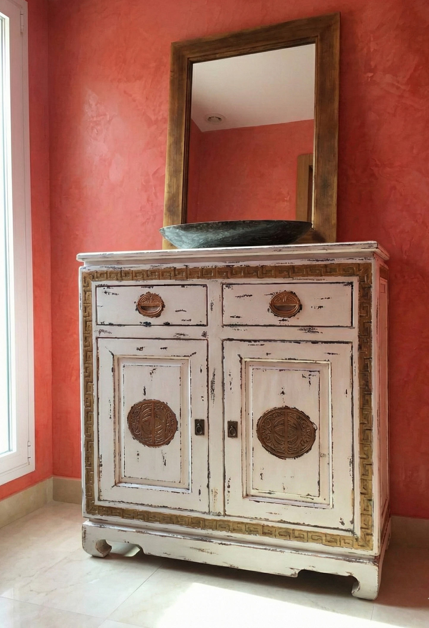 Mueble de Baño a medida colonial asiático teca AM-14314