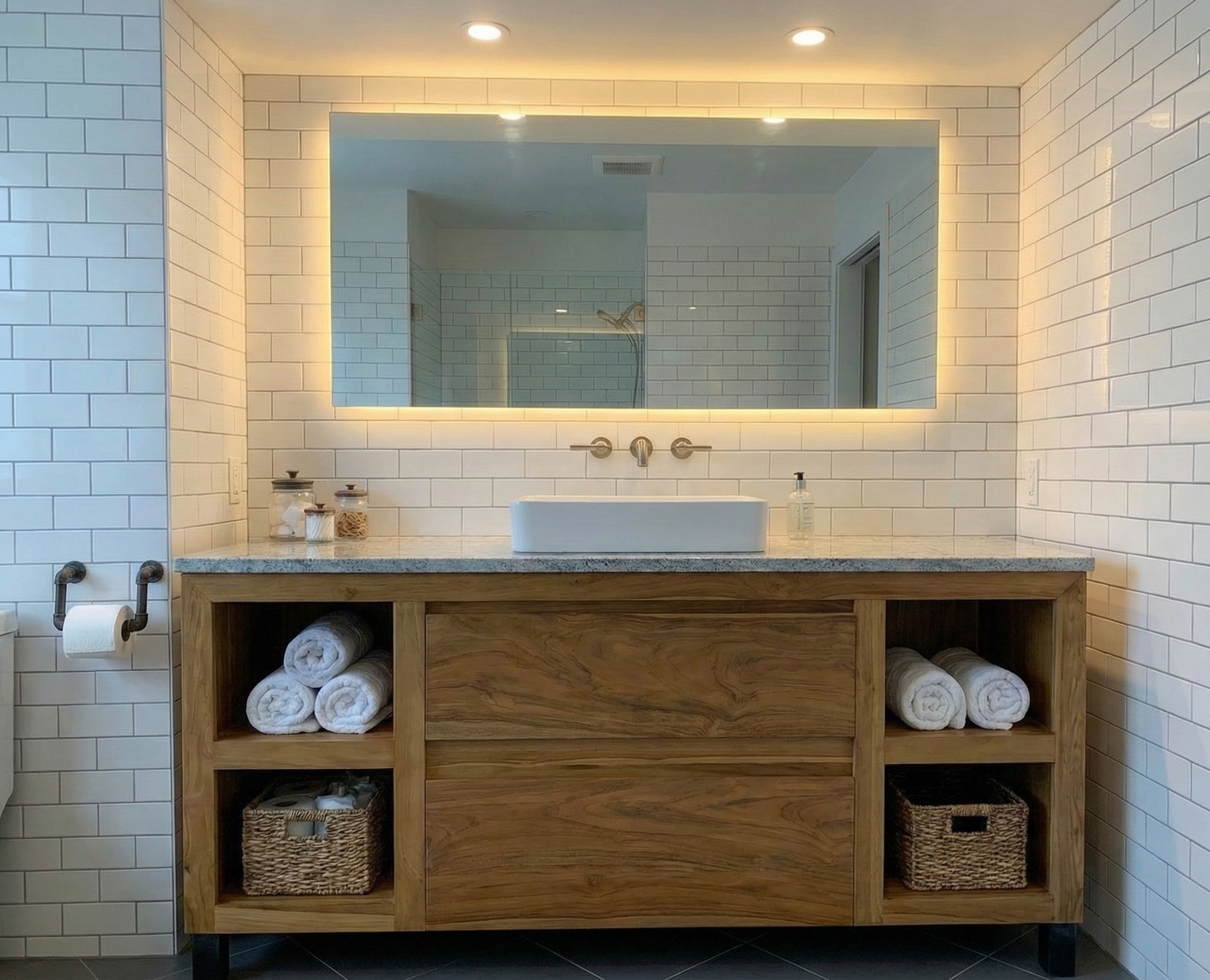 Mueble de Baño a medida colonial y asiático en madera de teca - AM-14307