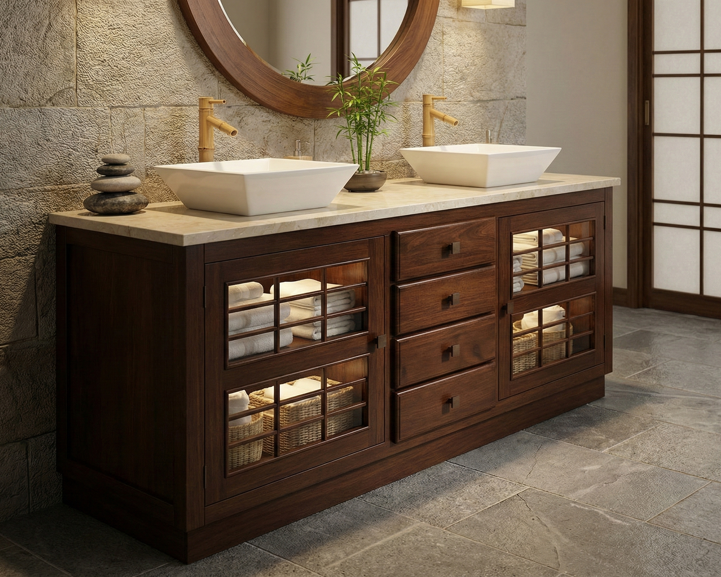 Mueble de Baño colonial-asiático Teca 07/26