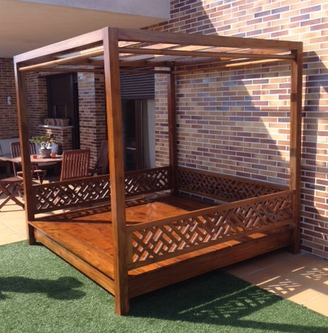 Cama de exterior colonial asiatica a medida teca 55/61
