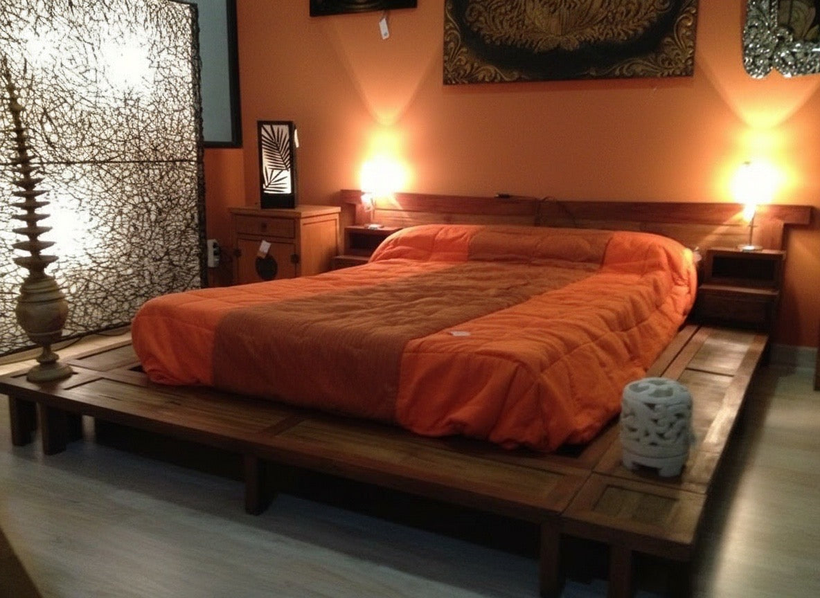 Cama colonial asiática a medida teca y bambú 10/61