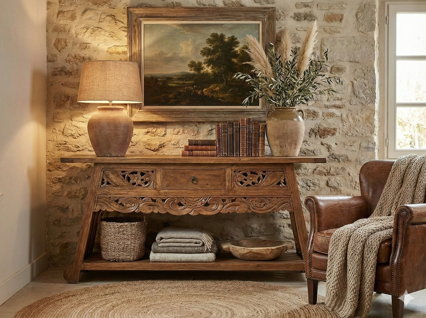 Consola colonial asiatica tallada a medida teca 18/48