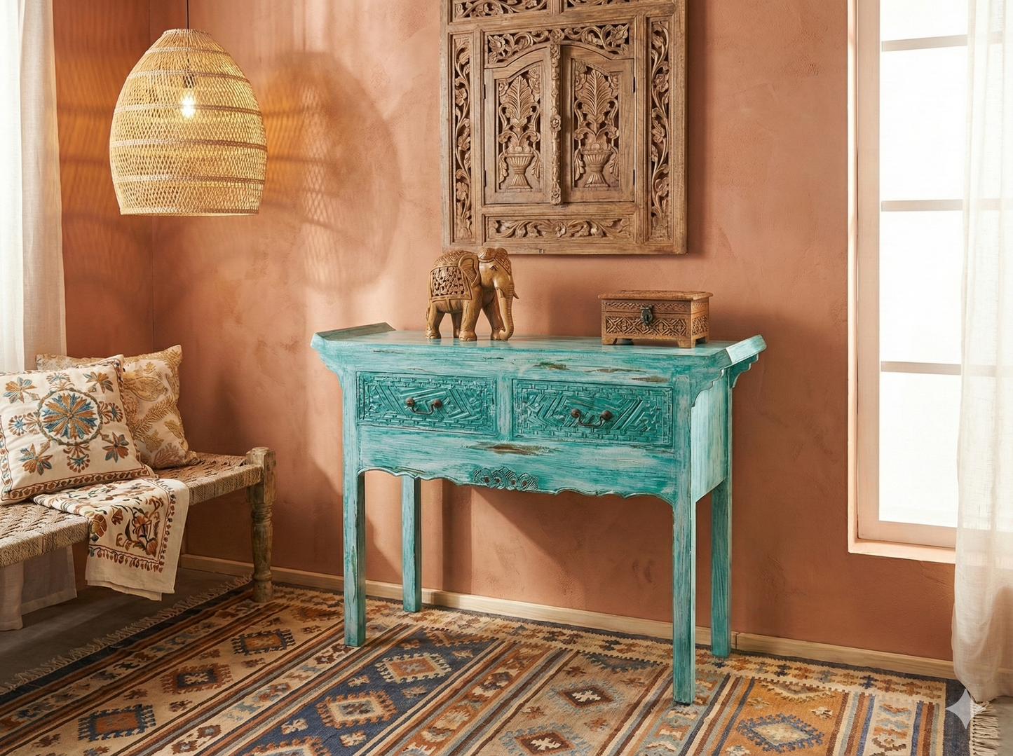 Consola colonial asiática a medida teca rustica 31/48