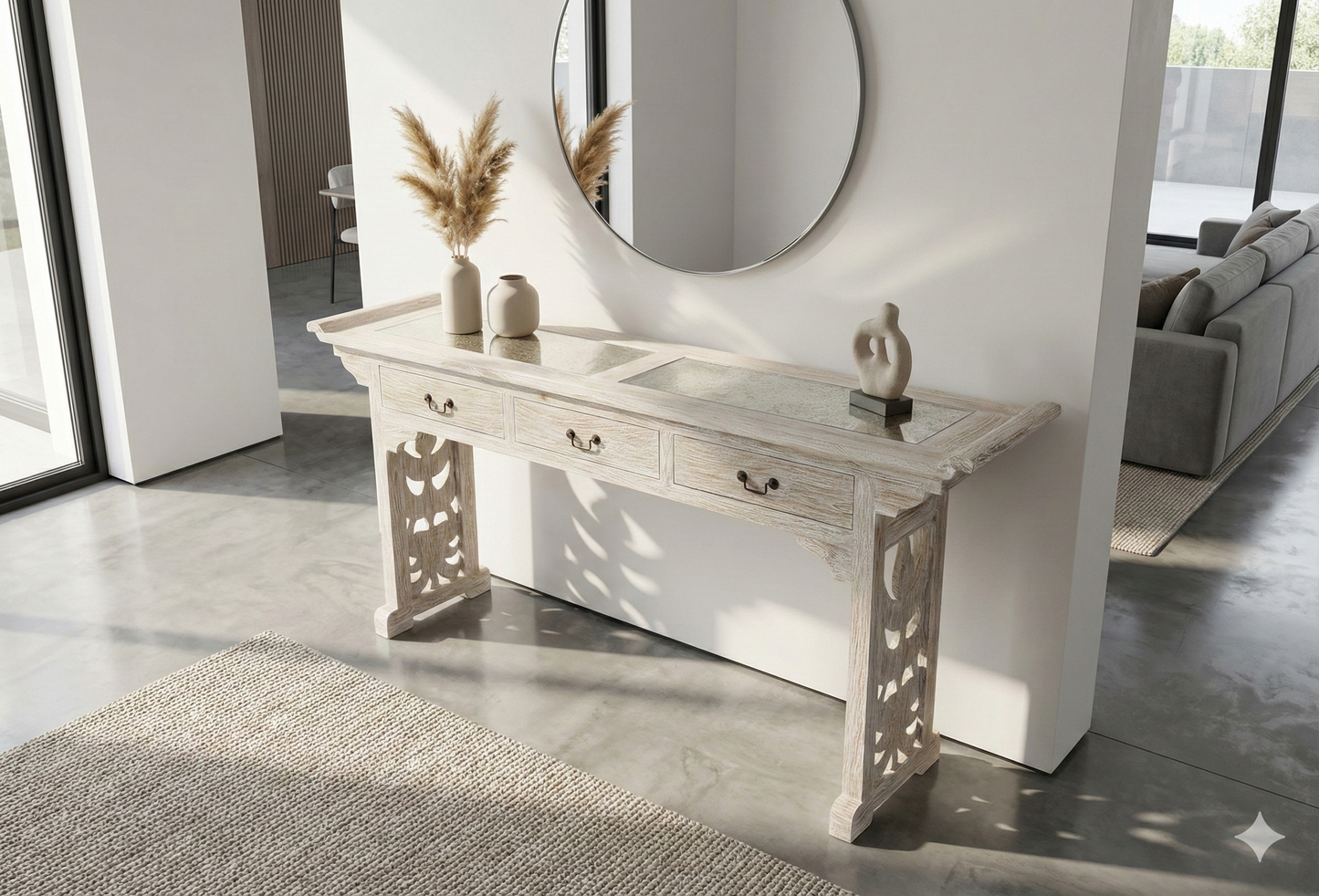 Consola colonial asiática a medida teca tallada 23/48