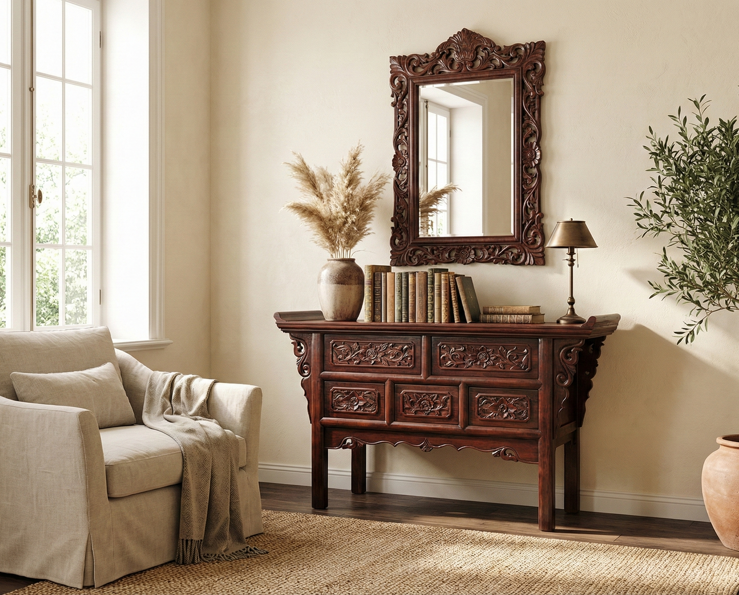 Consola colonial asiatica a medida teca china 34/48