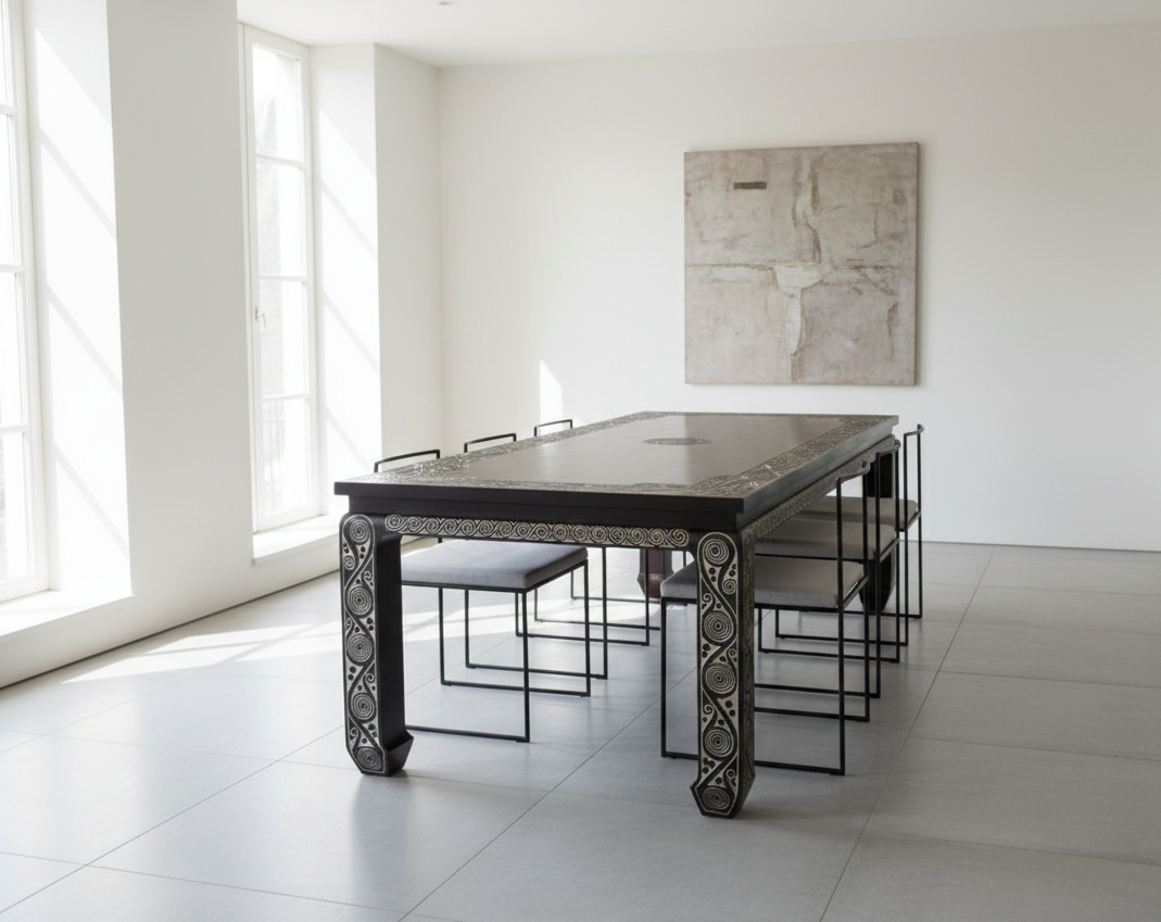 Mesa étnica de Timor en madera roja tallada a medida - AM-13967