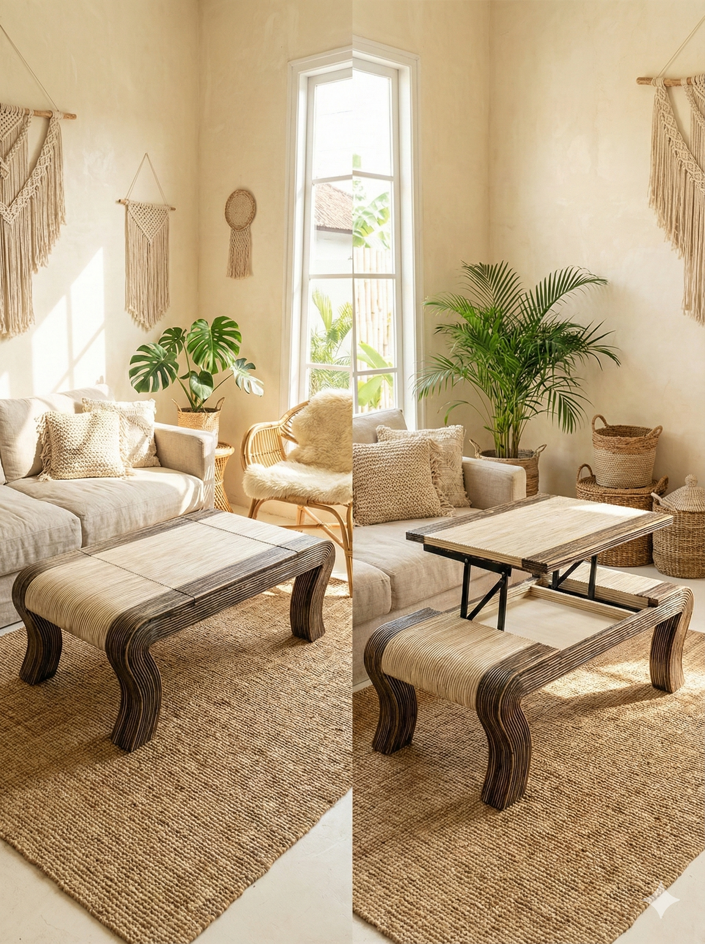 Mesas de centro colonial asiática elevable ratán a medida 21/85