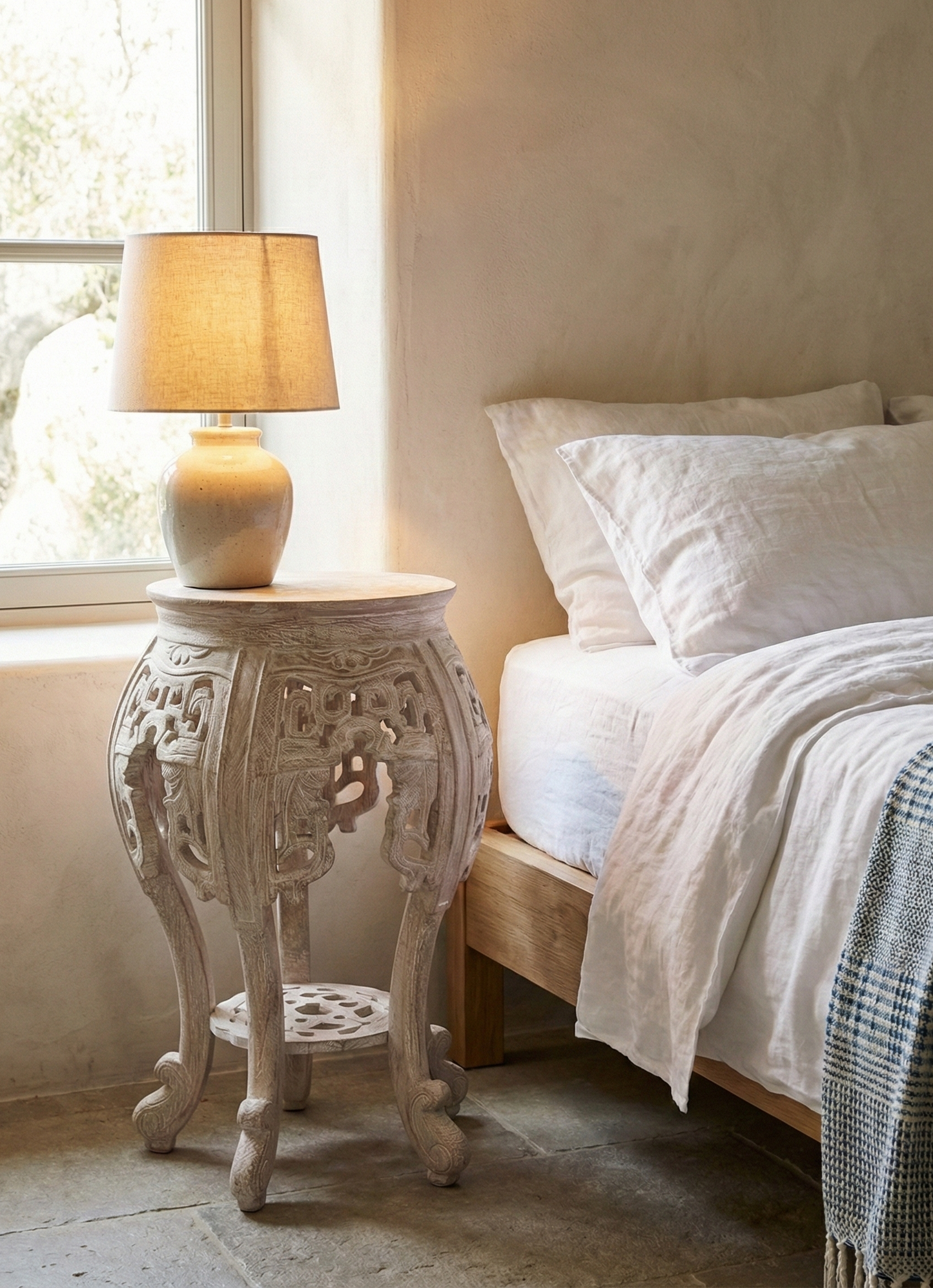 mesilla velador chino tallado teca AM2127