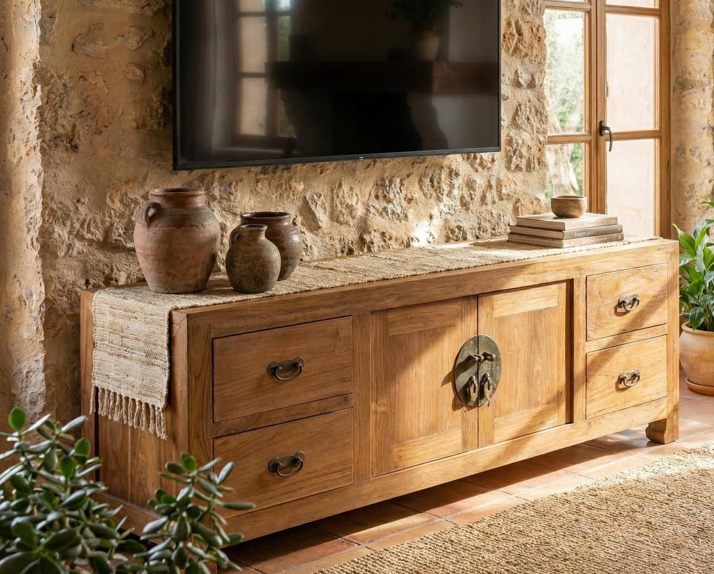 Mueble colonial asiático a medida teca TV 08/59