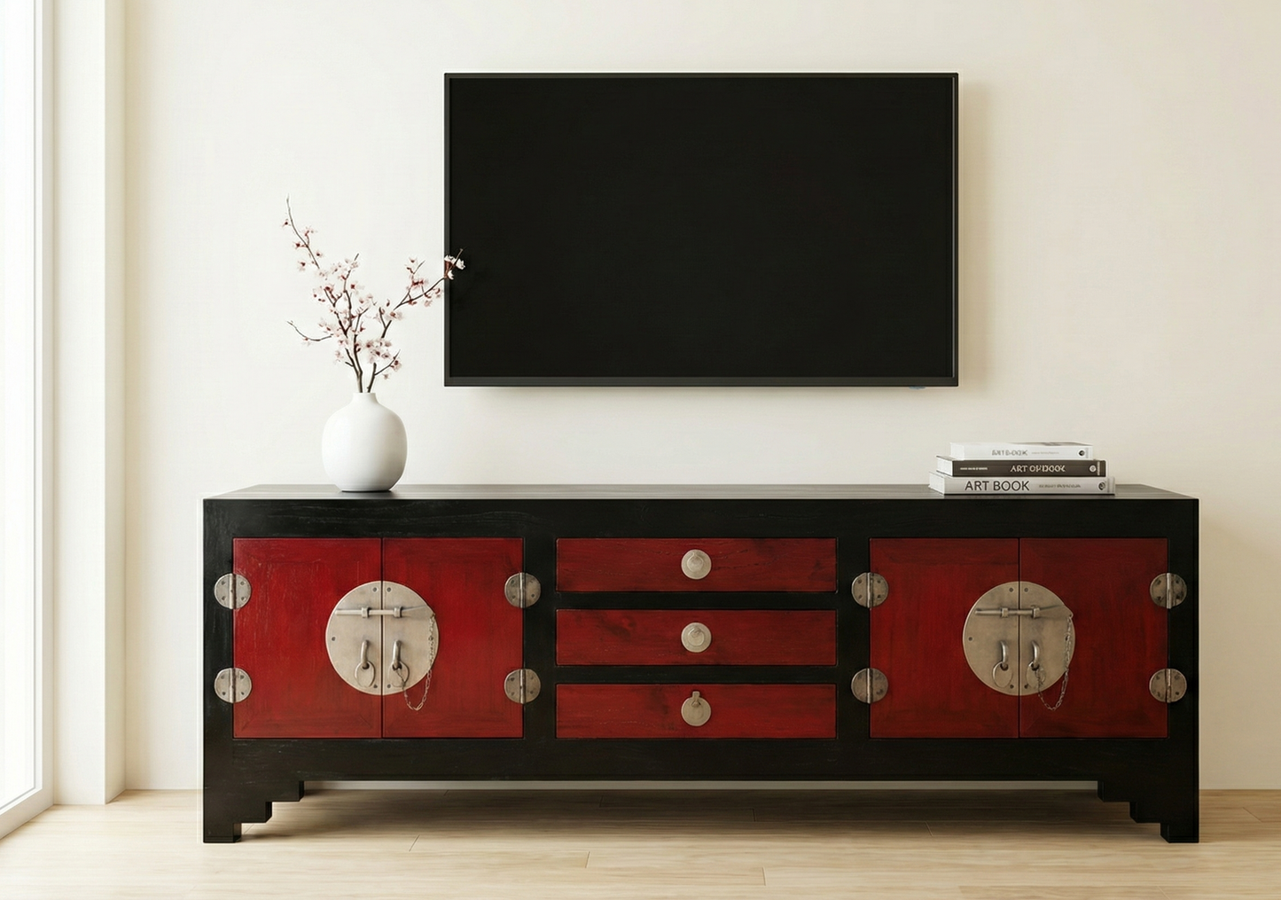 Mueble TV colonial asiático a medida teca 10/59