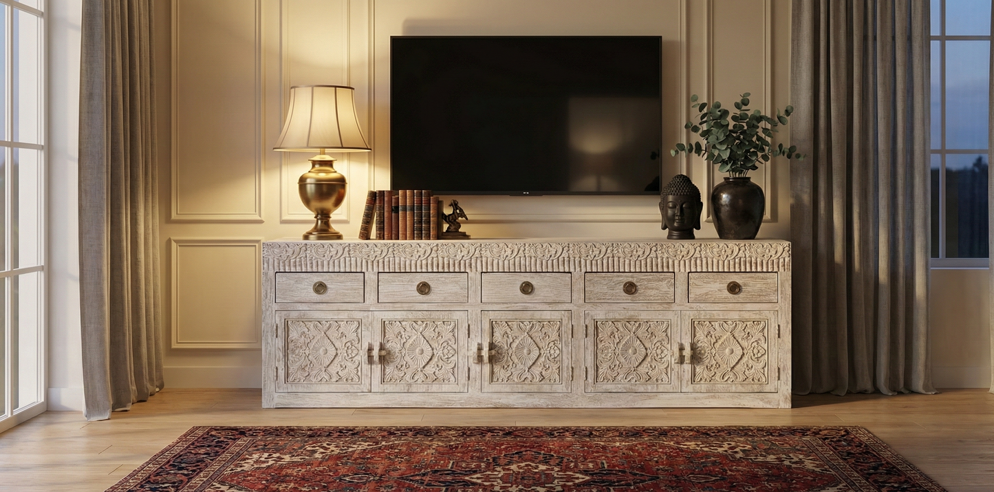 Mueble TV a medida colonial teca tallado AM34/59