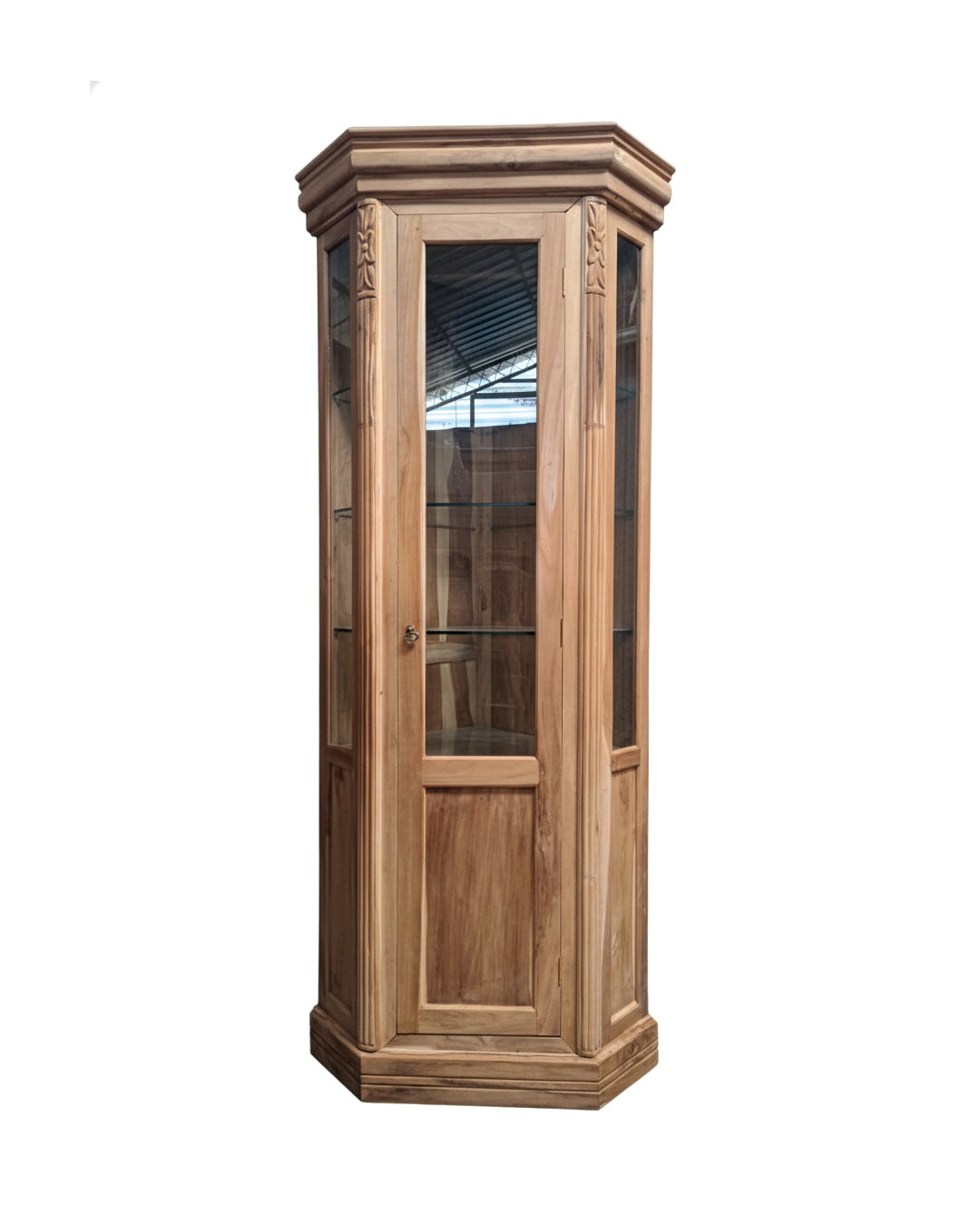 vitrina de rincón a medida teca AM20251206