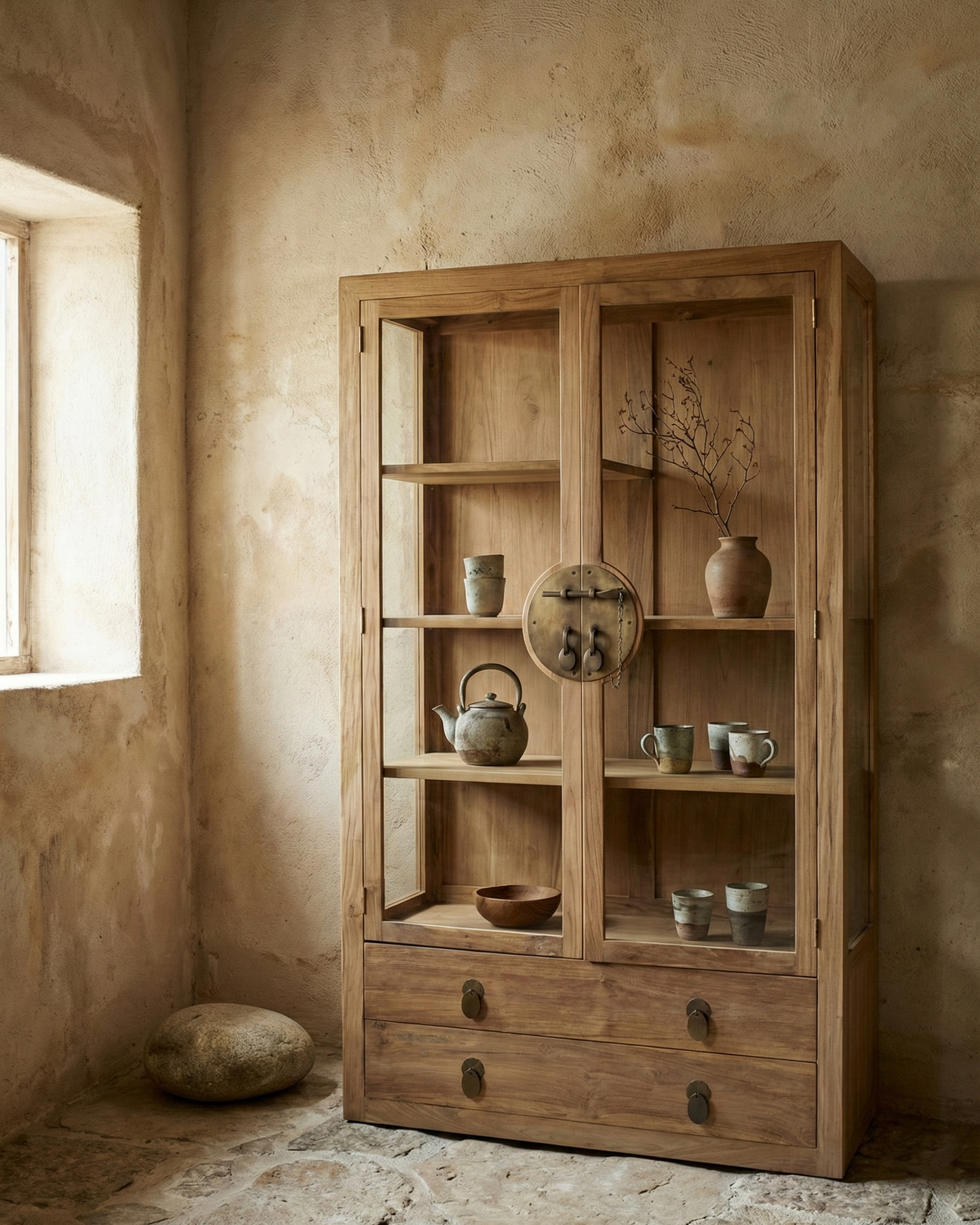 Vitrina colonial asiática a medida teca AM75/01