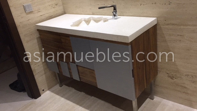 Mueble de Baño estilo colonial-asiático artesanal en teca - AM-14315