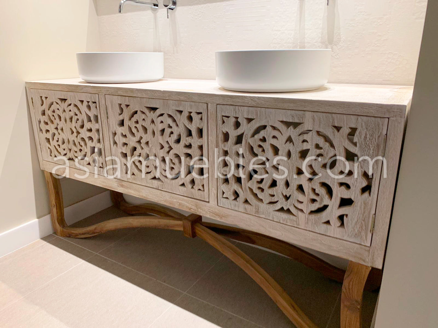 Mueble de Baño colonial-asiático fabricado artesanalmente en teca AM-14318