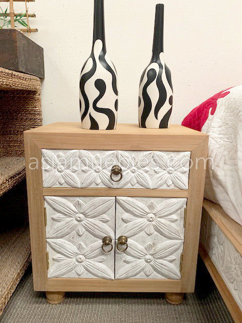 Mesita de noche estilo colonial asiático artesanal - AM-20171