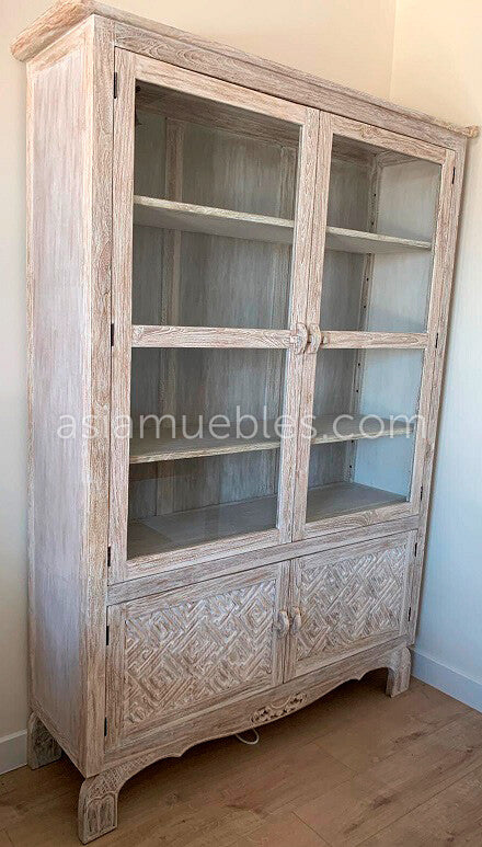 Vitrina a medida en madera de teca decapado – AM-14383