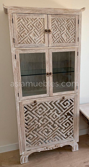 Cubreradiador a medida en madera de teca colonial-asiático - AM-20459