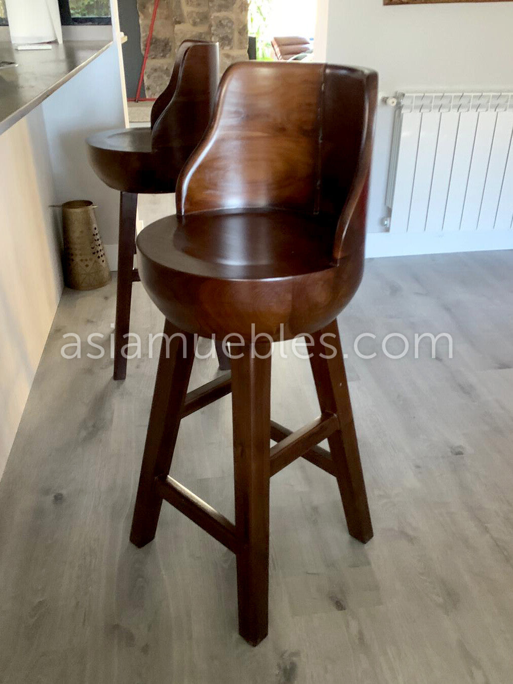 Silla de comedor estilo colonial-asiática en madera de teca AM-13734