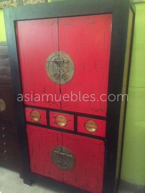 Armario de boda chino en dos colores y tiradores tallados AM-20852