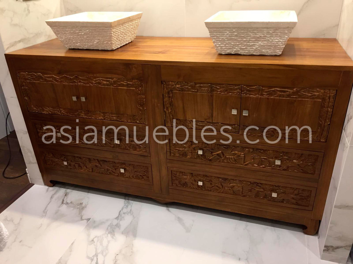 Mueble de Baño colonial-asiático fabricado artesanalmente en TECA AM-21184