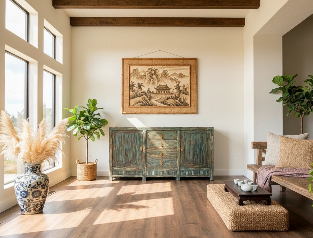 Aparador modelo asiático y colonial en madera de teca AM202109281338