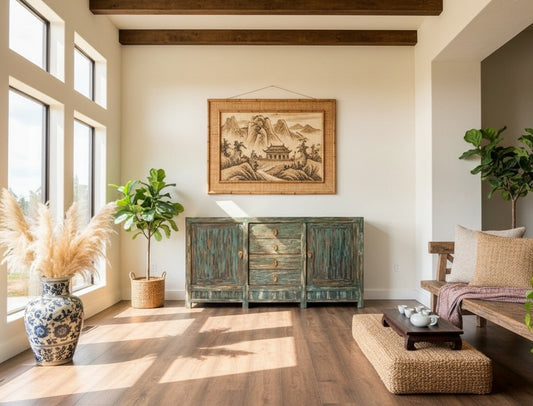 Aparador modelo asiático y colonial en madera de teca AM202109281338