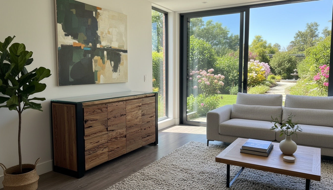 Aparador con patas de metal y madera de teca reciclada AM202109281346