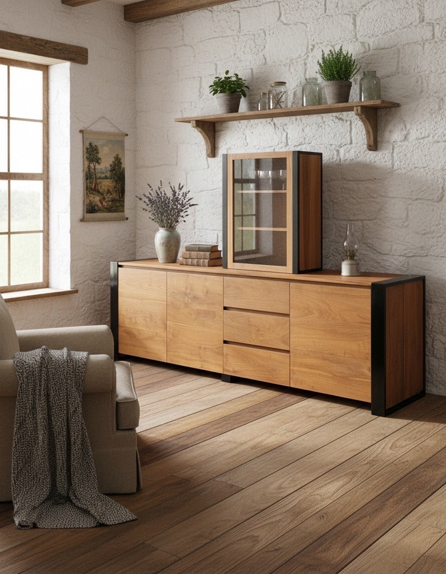 Aparador con patas de metal y madera de teca reciclada AM202109281346