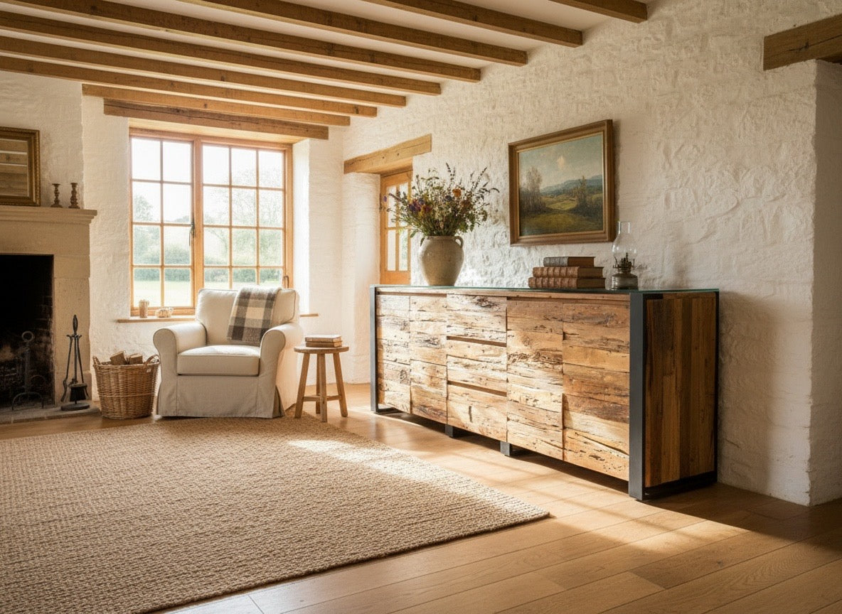 Aparador con patas de metal y madera de teca reciclada AM202109281346