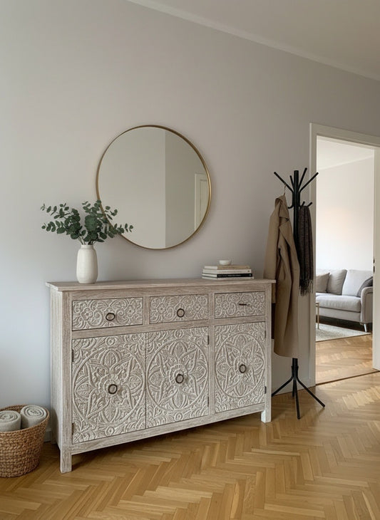 Aparador a medida en madera de teca tallada estilo asiático AM202201241524