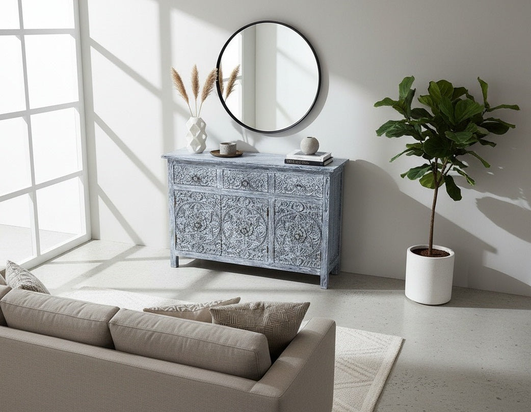 Aparador a medida en madera de teca tallada estilo asiático AM202201241524