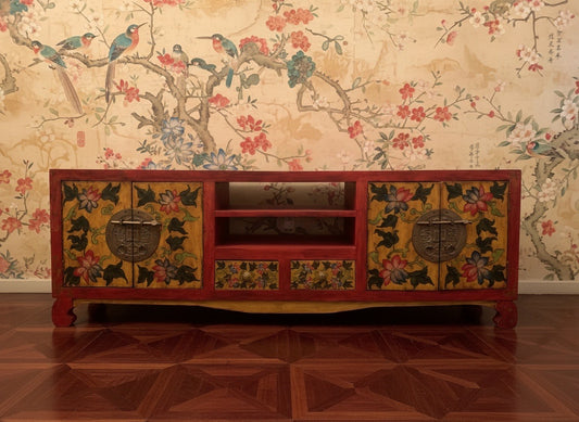 Aparador estilo colonial-asiatico Tibetano a medida en teca – AM-14174