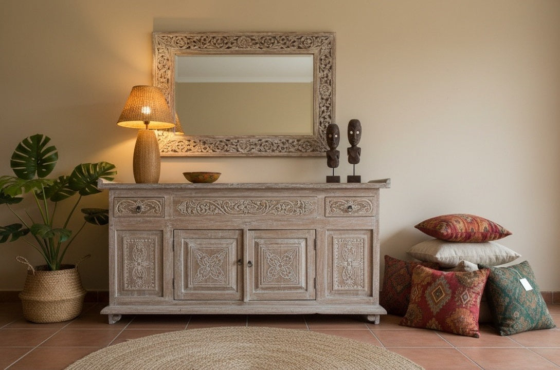 Mueble aparador tallado estilo colonial-asiático AM202107151106