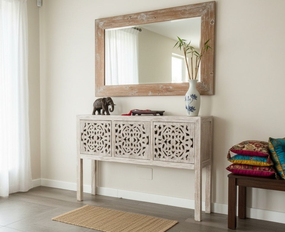 Aparador a medida con puertas talladas en madera de teca estilo balinés AM202201191449