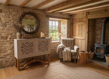 Aparador a medida con puertas talladas en madera de teca estilo balinés AM202201191449