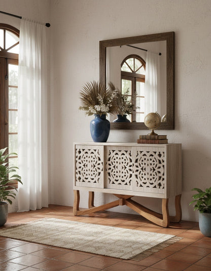 Aparador a medida con puertas talladas en madera de teca estilo balinés AM202201191449