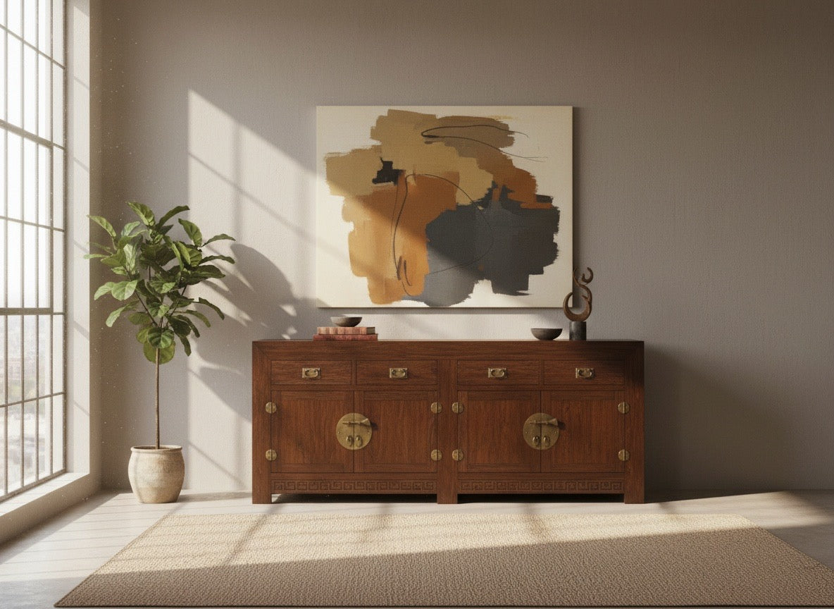 Aparador a medida en madera de teca y celosía tallada estilo asiático AM202201241509