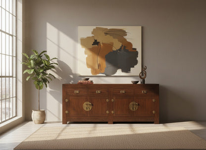 Aparador a medida en madera de teca y celosía tallada estilo asiático AM202201241509