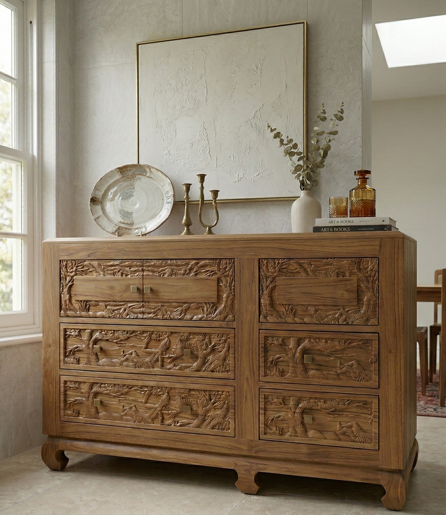 Mueble de Baño a medida tallado colonial-asiático TECA AM-21184