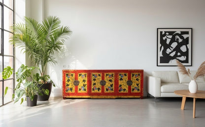 Aparador estilo colonial-asiatico Tibetano a medida en teca – AM-14174