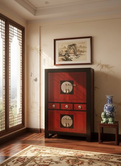 Armario de boda chino en dos colores y tiradores tallados AM-20852