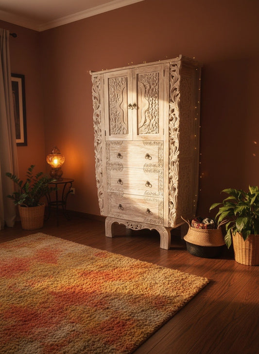 Armario colonial-asiático tallado en madera de teca AM-14277