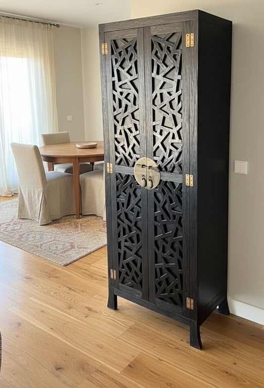 Armarios de estilo colonial-oriental a medida teca y metal AM202107151140