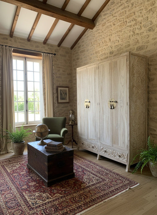 Armario de estilo colonial-oriental a medida teca tallada AM202109281355